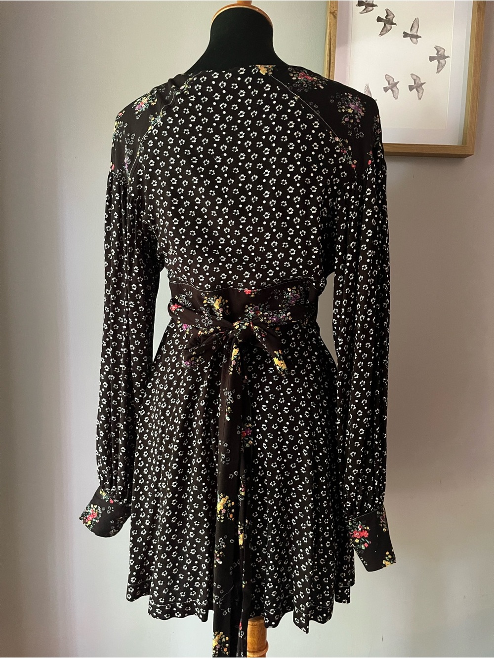 Free People Mixed Floral Print Button Front Mini Dress Boho Long Sleeve Small - Picture 4 of 6